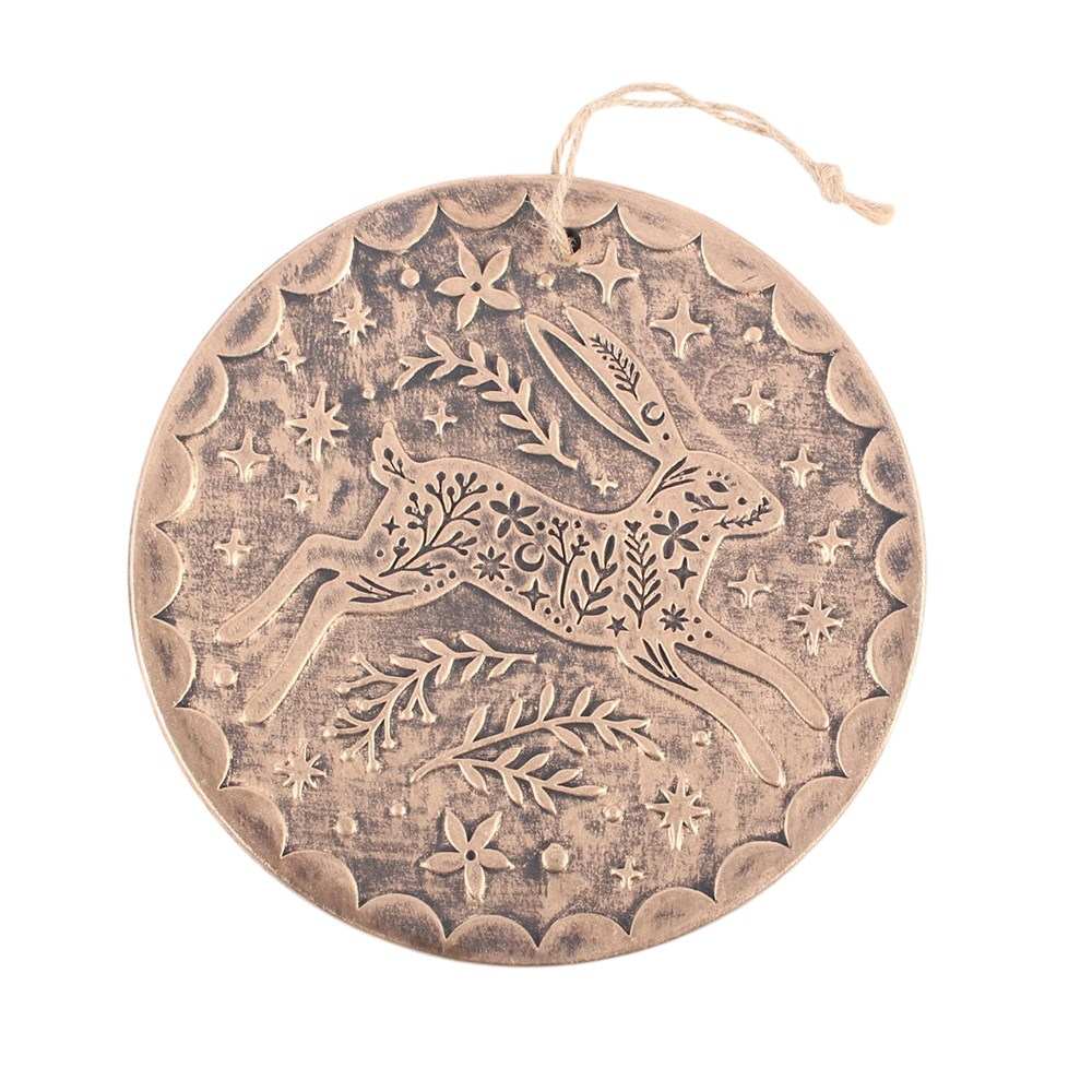 Something Different - Bronze Effect Leaping Hare Terracotta Hanging Plaque Wanddekoration - Bronzefarben